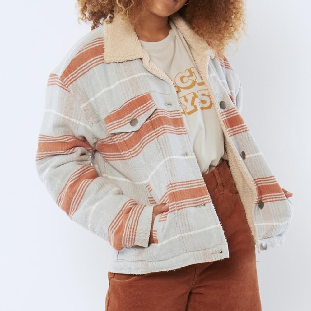 Sisstr evolution plaid blue Sherpa lined jacket - medium